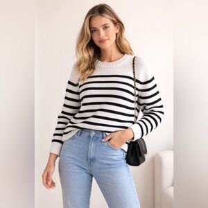 J.Crew Black & White Striped Cotton Sweater | Size M | Classic Breton